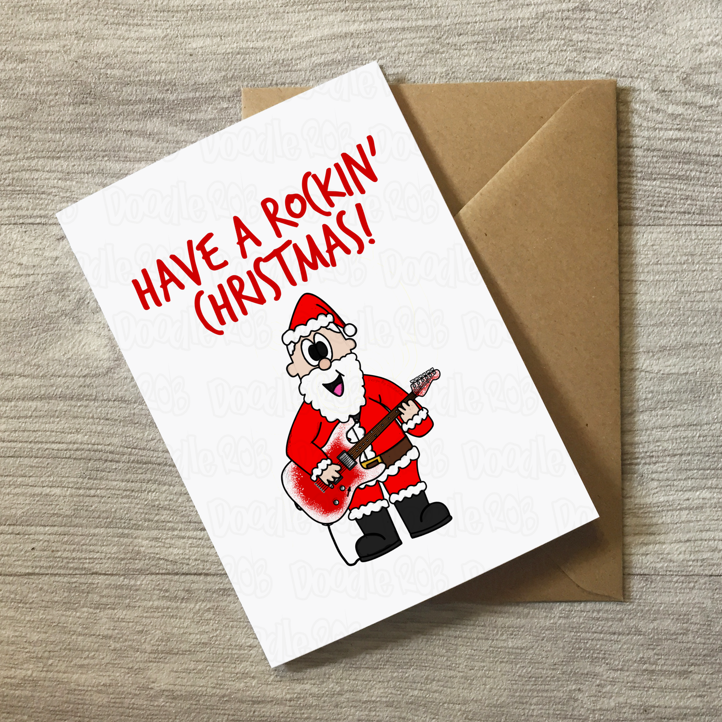 Guitarist Christmas Card - Santa Playing Electric Guitar - Musician Xmas Card