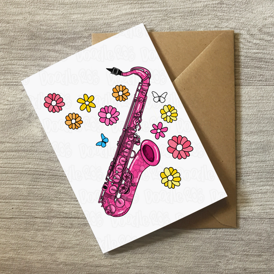 Floral Saxophone Greeting Card - Female Saxophonist