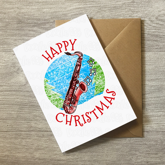 Saxophone Christmas Card - Saxophonist Xmas Card - Music Teacher Christmas Card