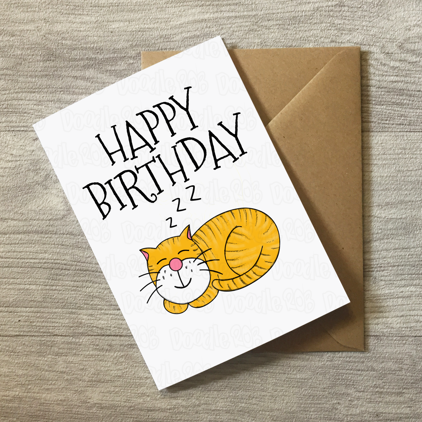 Cat Birthday Card - Sleeping Cat Greeting Card - Birthday Card For Cat Lover