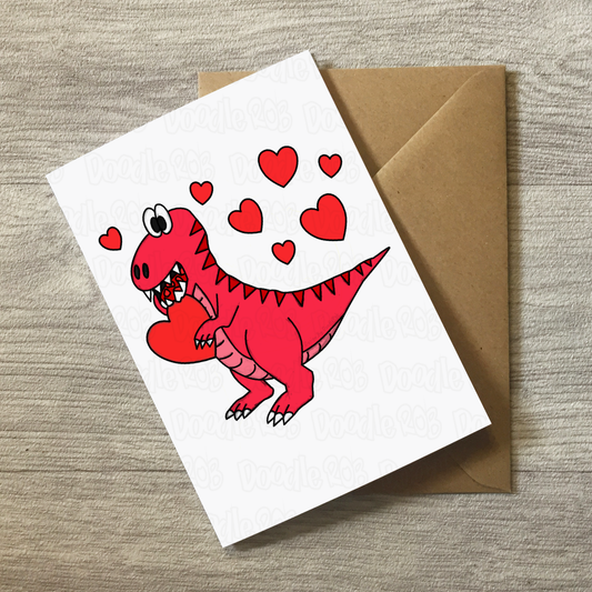 Dinosaur Valentines Card - T-Rex Anniversary Card - Valentines Day Card For Boy