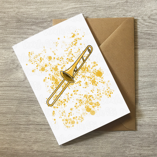 Trombone Greeting Card (Paint Splatter) - Trombonist Birthday Card - Trombone Teacher Card