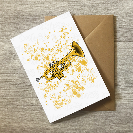 Trumpet Greeting Card (Paint Splatter) - Trumpeter Birthday Card - Brass Musician Card