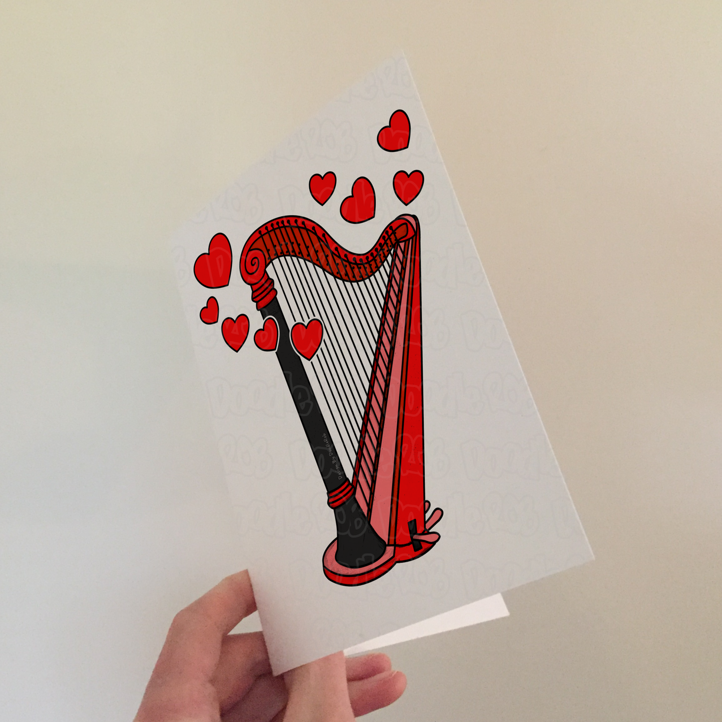 Harp Greeting Card - Wedding Harpist Card - String Musician Anniversary Card