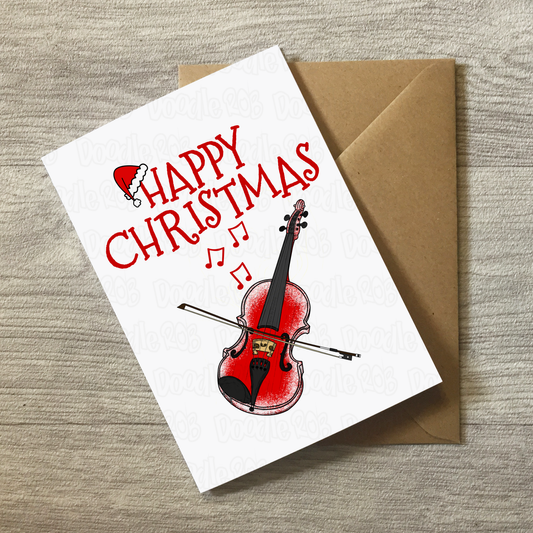 Violin Christmas Card (Santa Hat) - Violinist Xmas Card - String Musician Christmas Card