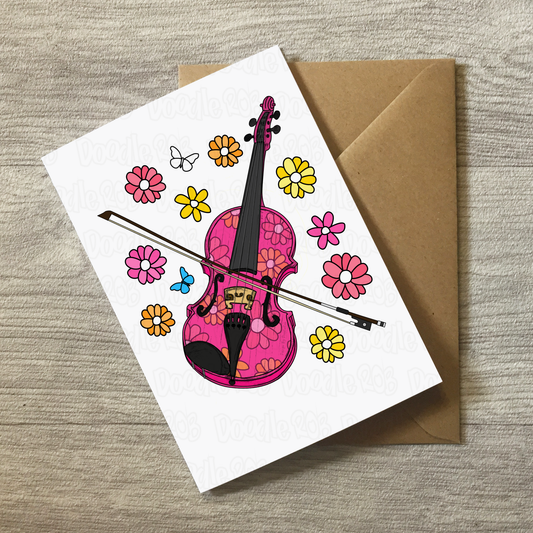 Floral Violin Greeting Card - Female Violinist - String Musician Card