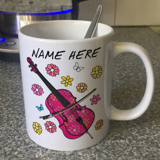 Floral Cello Personalised Mug - Custom Cello Mug - Musician Gift For Her