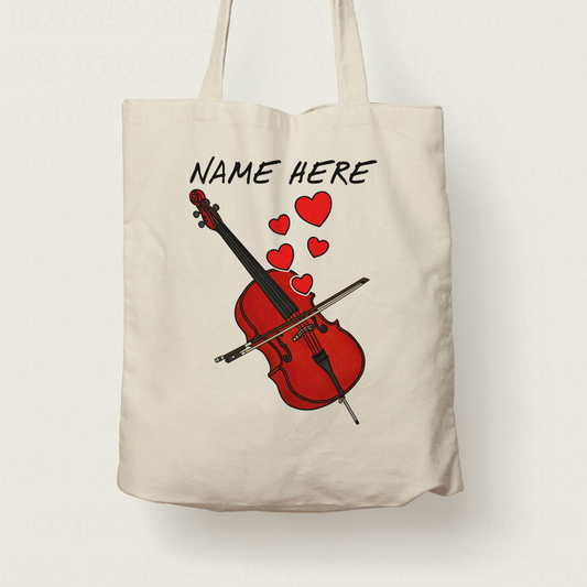 Cello Personalised Tote Bag - Cellist Valentines Gift - Cello Anniversary Gift