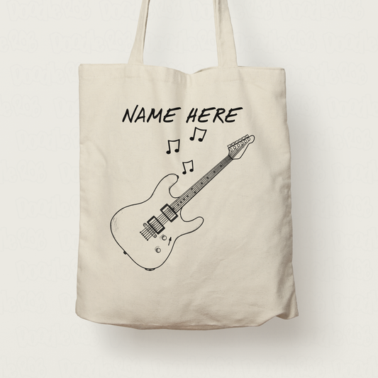 Custom Electric Guitar Tote Bag (Outline) - Personalised Electric Guitarist Tote Bag - Guitar Teacher Gift