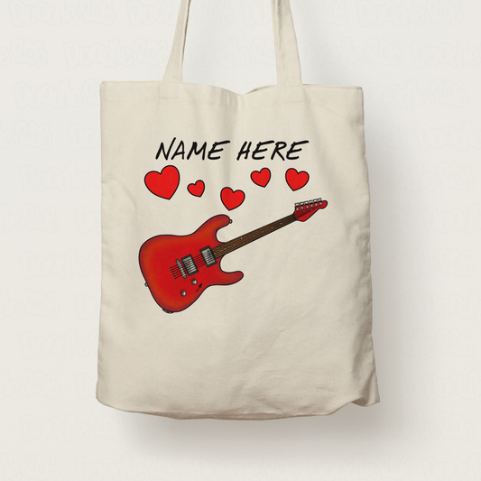 Electric Guitar Personalised Tote Bag - Wedding Guitarist Gift - Custom Guitar Gift For Her