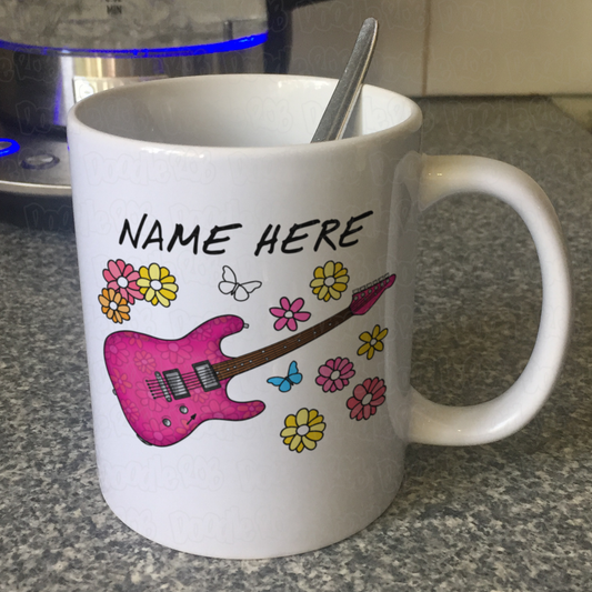 Floral Electric Guitar Personalised Mug - Custom Guitar Mug - Female Guitarist Gift