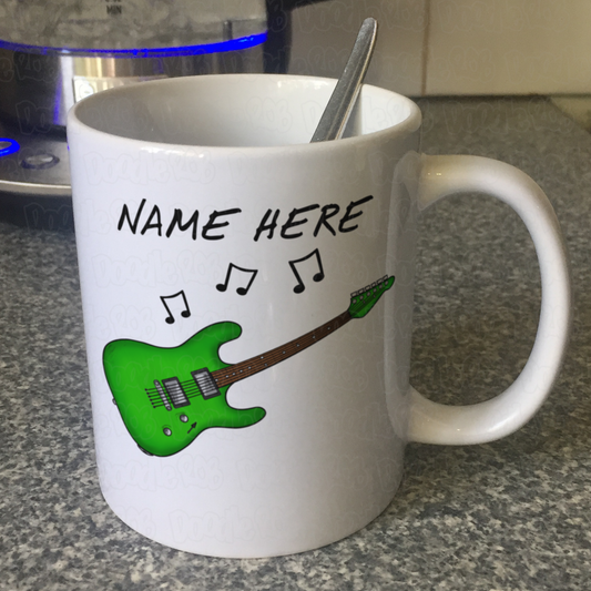 Custom Electric Guitar Mug (Green) - Personalised Guitarist Gift - Guitar Teacher Mug