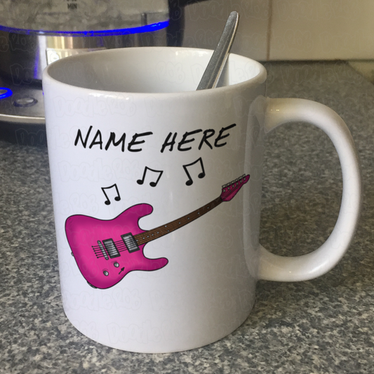 Personalised Guitar Mug (Pink) - Guitar Gift For Girl - Custom Guitarist Mug