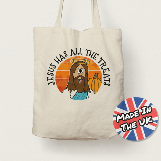 Christian Halloween Tote Bag - Jesus Has All The Treats - Halloween Alternative Gift