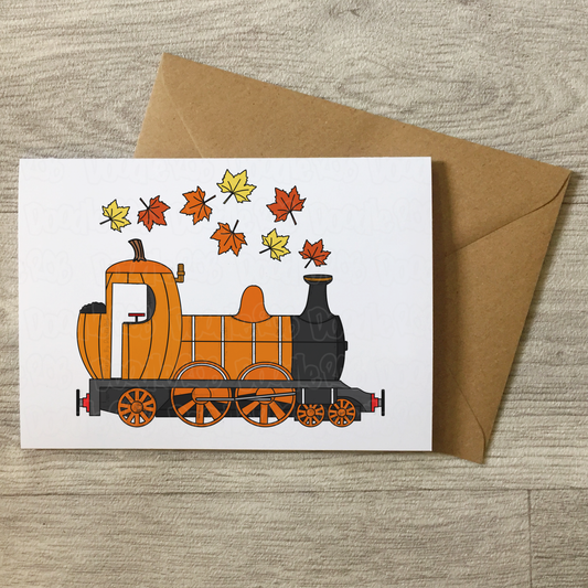 Autumn Steam Train Greeting Card - Steam Locomotive Card - October Birthday Card