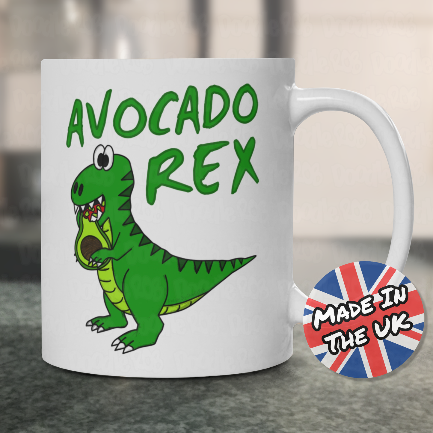 Avocado Rex Dinosaur Mug - T-Rex Eating Avocado - Gift For Healthy Eater - Nutritionalist Mug