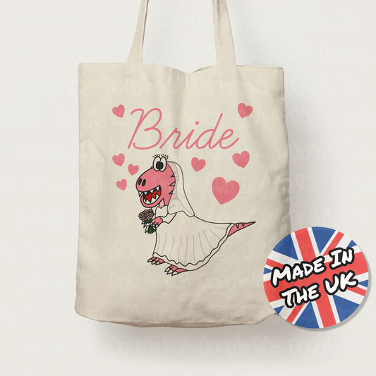 Dinosaur Bride Tote Bag - T-Rex Funny Bridal Gift - Hen Party Gift For Bride