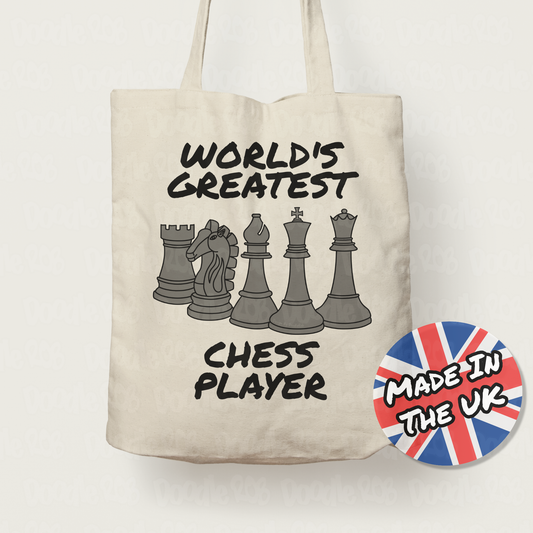 Funny Chess Tote Bag (Dark Pieces) - World's Greatest Chess Player - Chess Teacher Gift