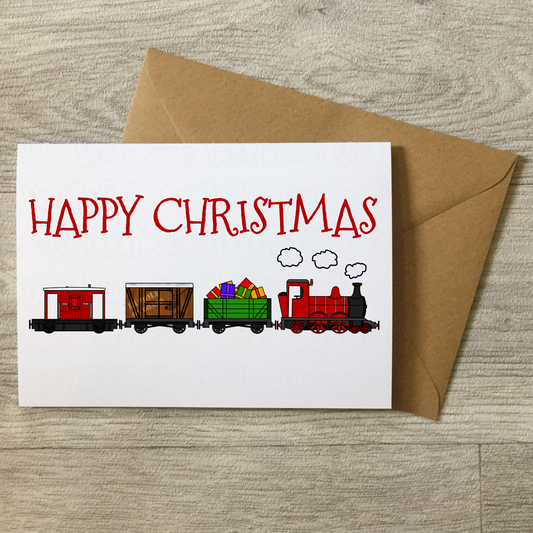 Train Christmas Card - Steam Locomotive With Wagons - Railway Xmas Card