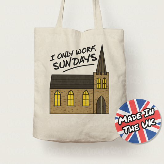 Church Minister Tote Bag - I Only Work Sundays - Funny Gift For Vicar - Church Priest Gift