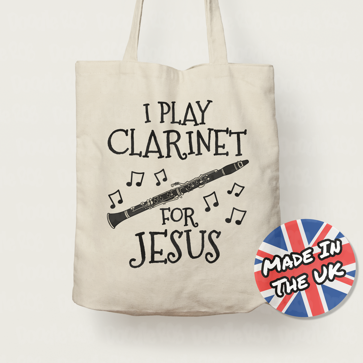 Christian Clarinet Tote Bag - I Play Clarinet For Jesus - Gift For Church Clarinetist