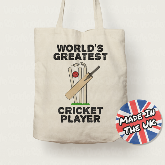 Funny Cricket Tote Bag - World's Greatest Cricket Player - Gift For Cricketer