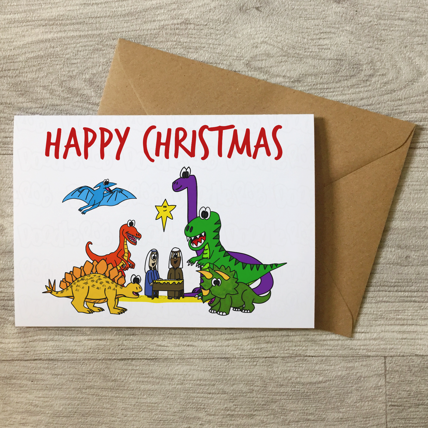 Dinosaur Christmas Nativity Card - Funny Church Xmas Card - Dinosaur Christmas Card