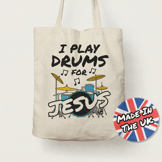 Christian Drummer Tote Bag - I Play Drums For Jesus - Church Drummer Gift