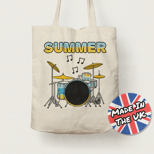 Drummer Summer Tote Bag - Summer Drum Kit - Summer Musician Tote Bag