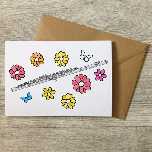 Floral Flute Greeting Card - Female Flautist - Woodwind Musician Card