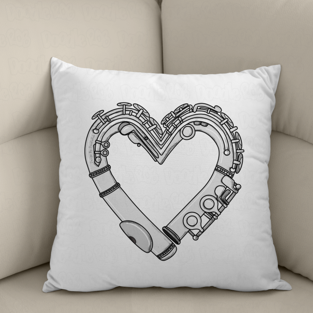 Flute Cushion - Heart Shaped Flute - Music Room Decor - Gift For Flautist