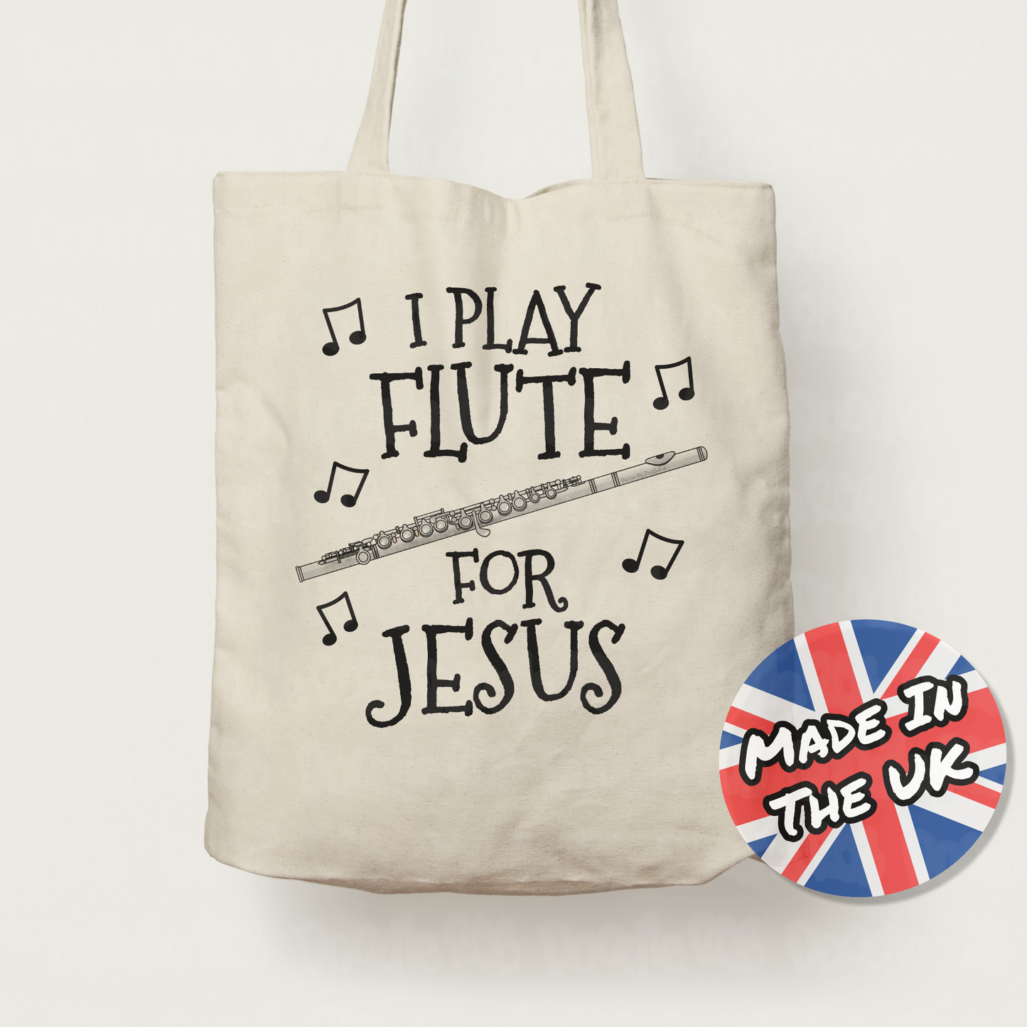 Christian Flute Tote Bag - I Play Flute For Jesus - Gift For Church Flautist