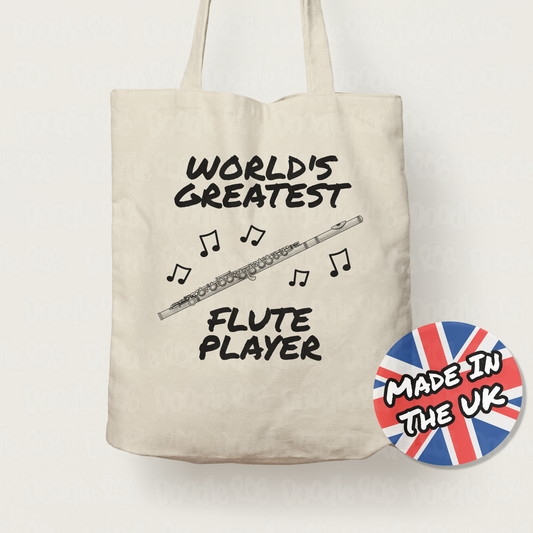 Flute Tote Bag - World's Greatest Flute Player - Gift For Flautist