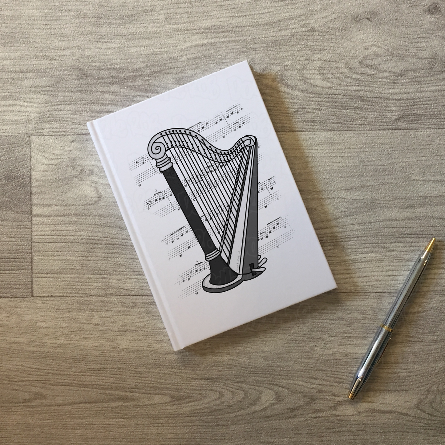 Harp Lined Journal - Harpist Notebook - String Musician Gift