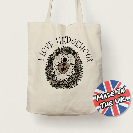 Hedgehog Tote Bag - I Love Hedgehogs - Gift For Nature Lover - Wildlife Autumn Gift