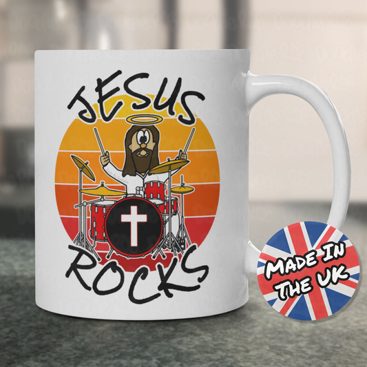 Church Drummer Mug - Jesus Rocks - Worship Drummer Gift