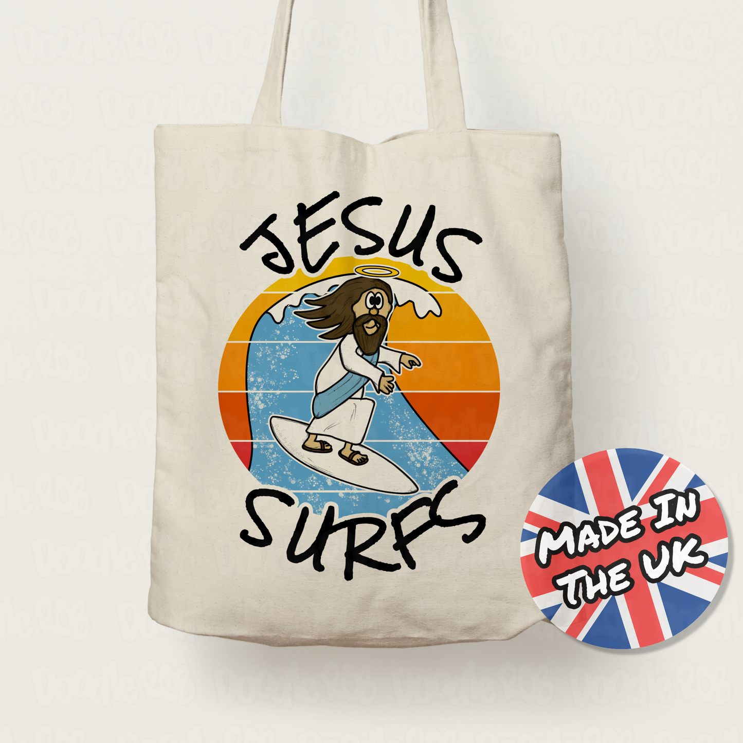 Christian Surfer Tote Bag - Jesus Surfs - Gift For Church Youth - Surfing Instructor Gift