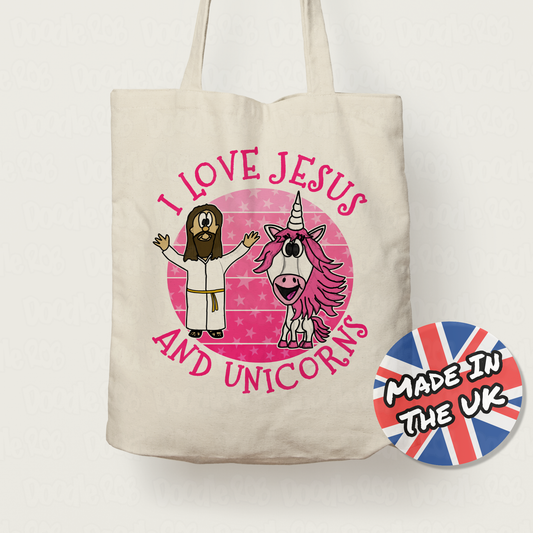 Funny Jesus Tote Bag - I Love Jesus And Unicorns - Gift For Christian Girl - Church Humour