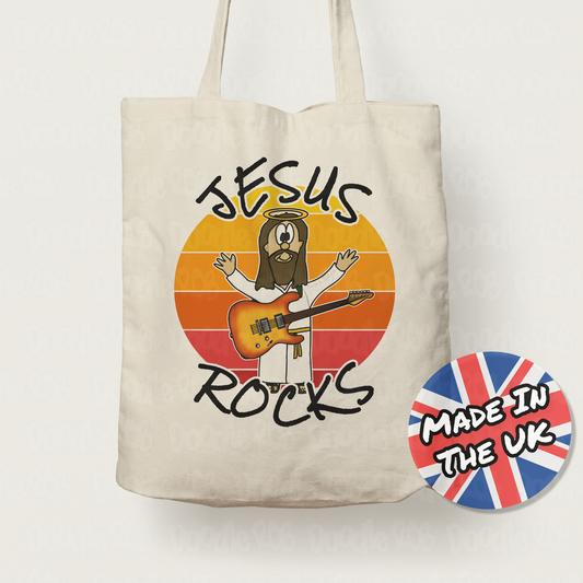 Church Guitarist Tote Bag - Jesus Rocks - Christian Electric Guitarist Gift