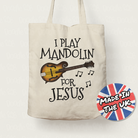 Christian Mandolin Tote Bag - I Play Mandolin For Jesus - Church Mandolinist