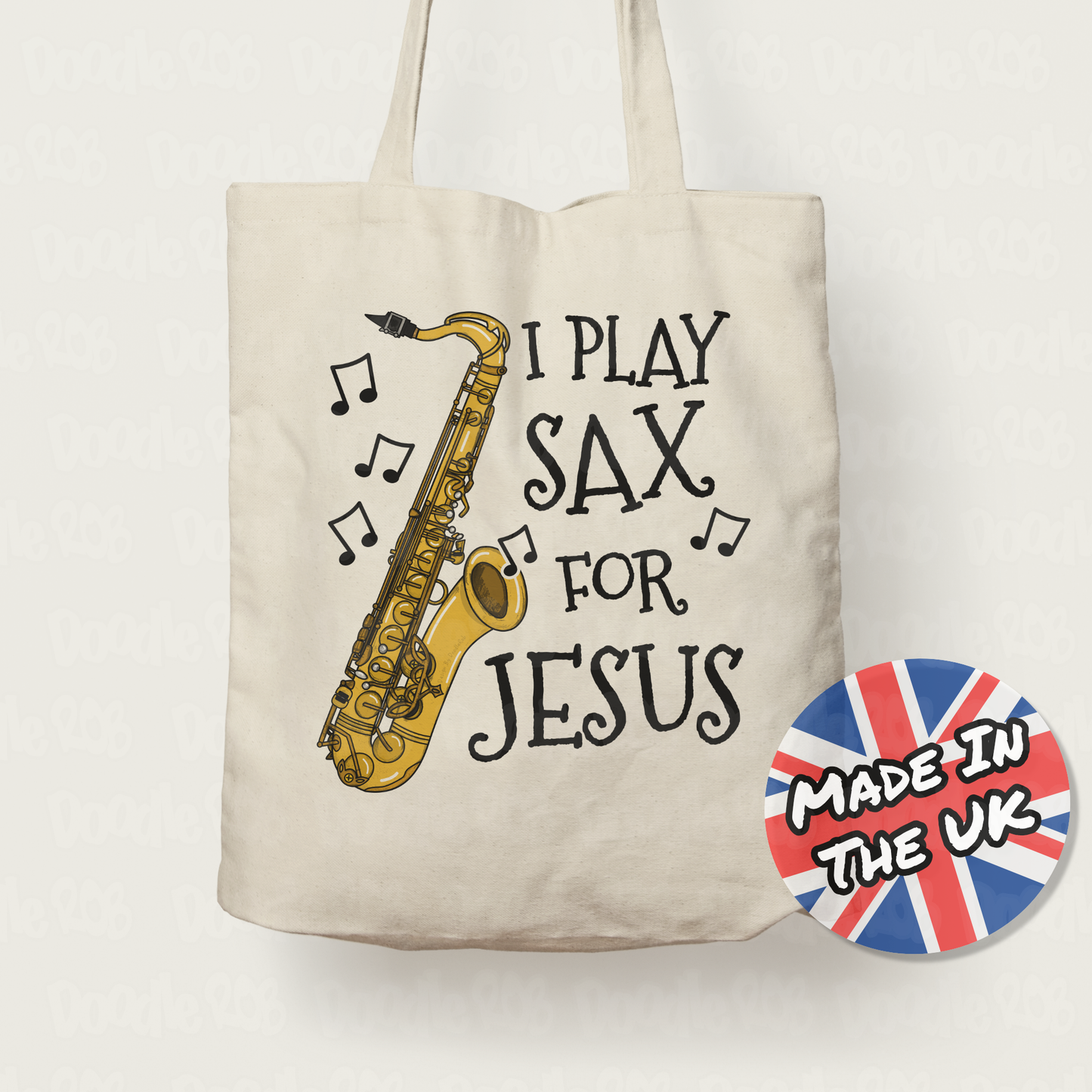 Christian Saxophone Tote Bag - I Play Sax For Jesus - Church Saxophonist Gift