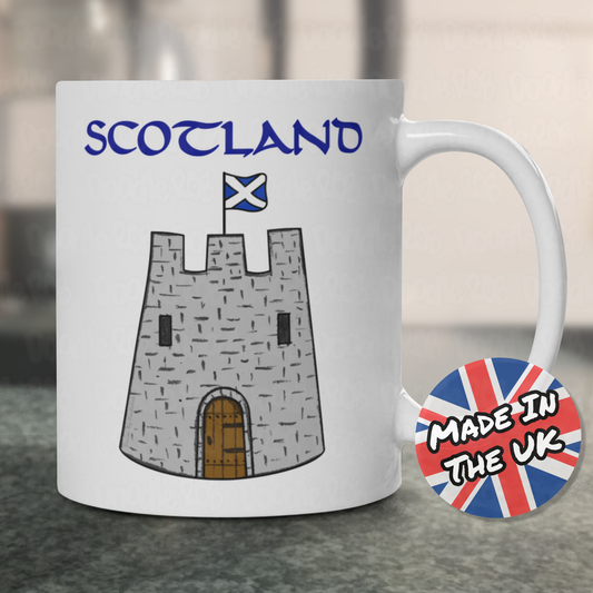 St Andrew's Day Mug - Castle With Scottish Flag - Patriotic Scotland Mug