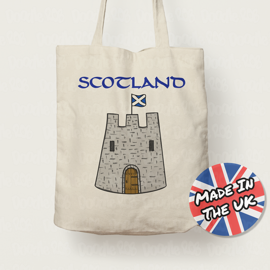 Scottish Castle Tote Bag - Castle With Scotland Flag - St Andrew's Day Gift