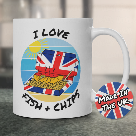 Funny Seaside Mug - I Love Fish And Chips - School Holidays Gift - Summer Mug