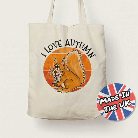 Autumn Squirrel Tote Bag - I Love Autumn - Gift For Wildlife Lover