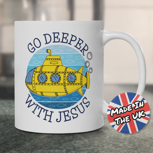 Submarine Mug - Go Deeper With Jesus - Funny Church Mug - Christian Gift For Kids