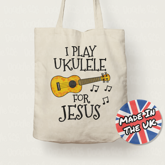 Christian Ukulele Tote Bag - I Play Ukulele For Jesus - Church Ukulelist Tote Bag