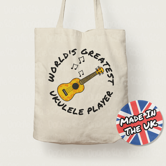 Ukulele Tote Bag - World's Greatest Ukulele Player - Gift For Ukulelist - Ukulele Teacher Gift