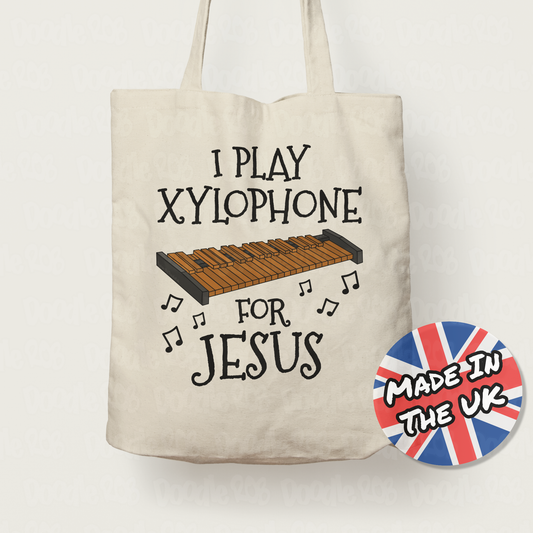 Christian Xylophone Tote Bag - I Play Xylophone For Jesus - Church Percussionist Gift