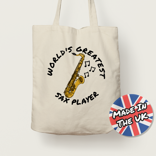 Saxophone Tote Bag - World's Greatest Sax Player - Saxophonist Gift